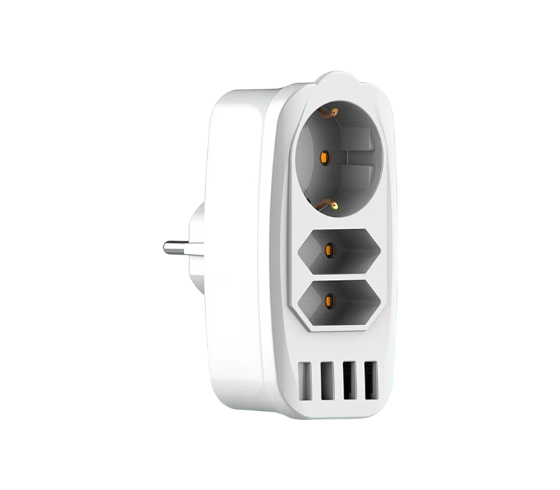 Wielofunkcyjna listwa zasilająca E05 z 2 gniazdami europejskimi typu C, 1 gniazdem europejskim typu F i 4 portami USB-A