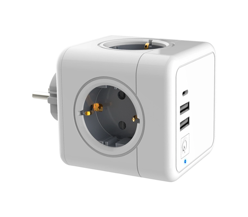 Wtykowa listwa zasilająca E02C z 4 gniazdami typu Euro, 2 portami USB-A i 1 portem USB-C