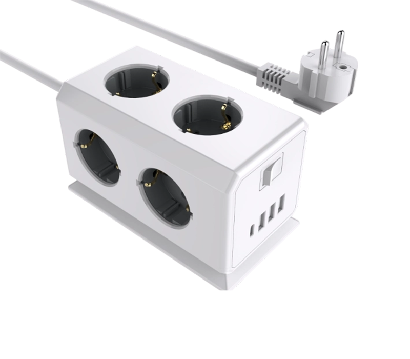 Przewodowa wielofunkcyjna listwa zasilająca E08 z 6 gniazdami w stylu europejskim, 3 portami USB-A i 1 portem USB-C, z przełącznikiem