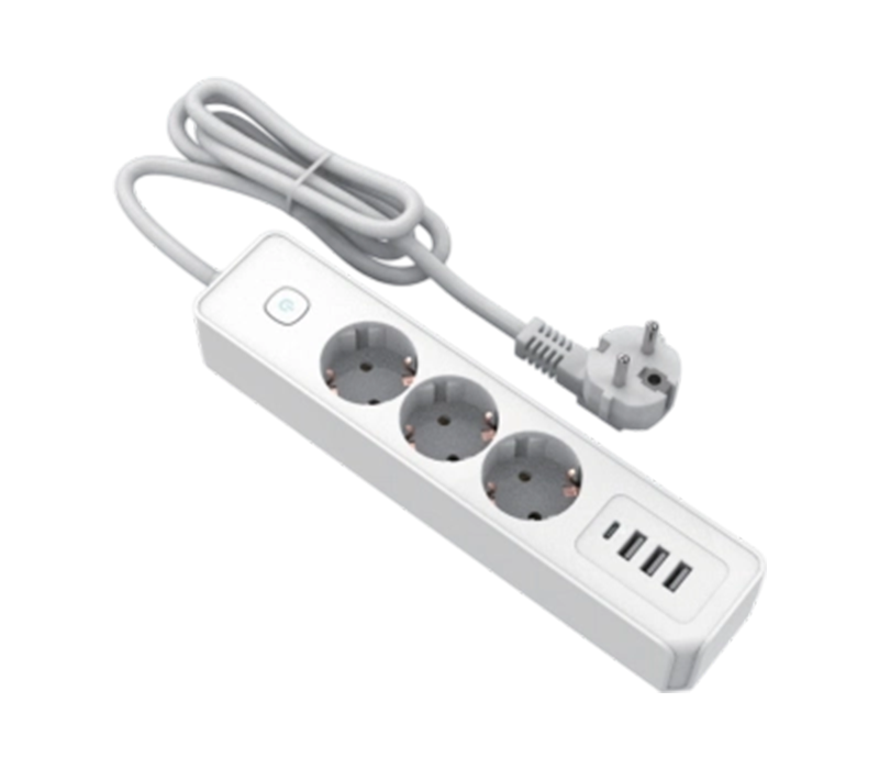Listwa zasilająca w europejskim stylu E21-3 z 3 gniazdami, 3 portami USB-A i 1 portem USB-C, przełącznik w zestawie
